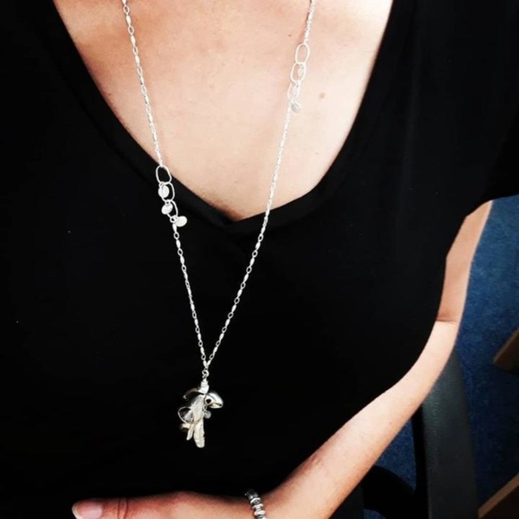 Stella & Dot | [Retired] Kala Pearl Drop + Silver Charm Necklace - Picture 5 of 9